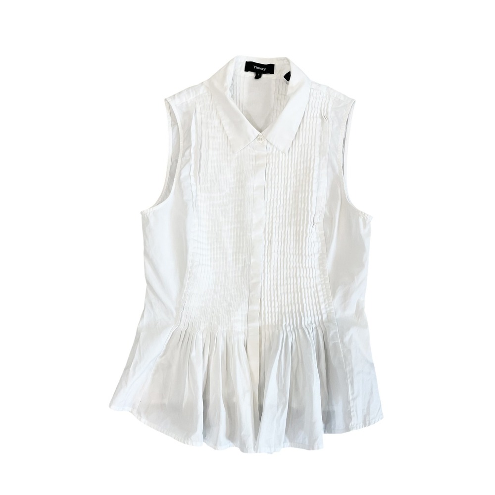 Theory Dionelle‎ B Sartorial Pintuck Top White Sleeveless Cotton Blouse - SMALL
